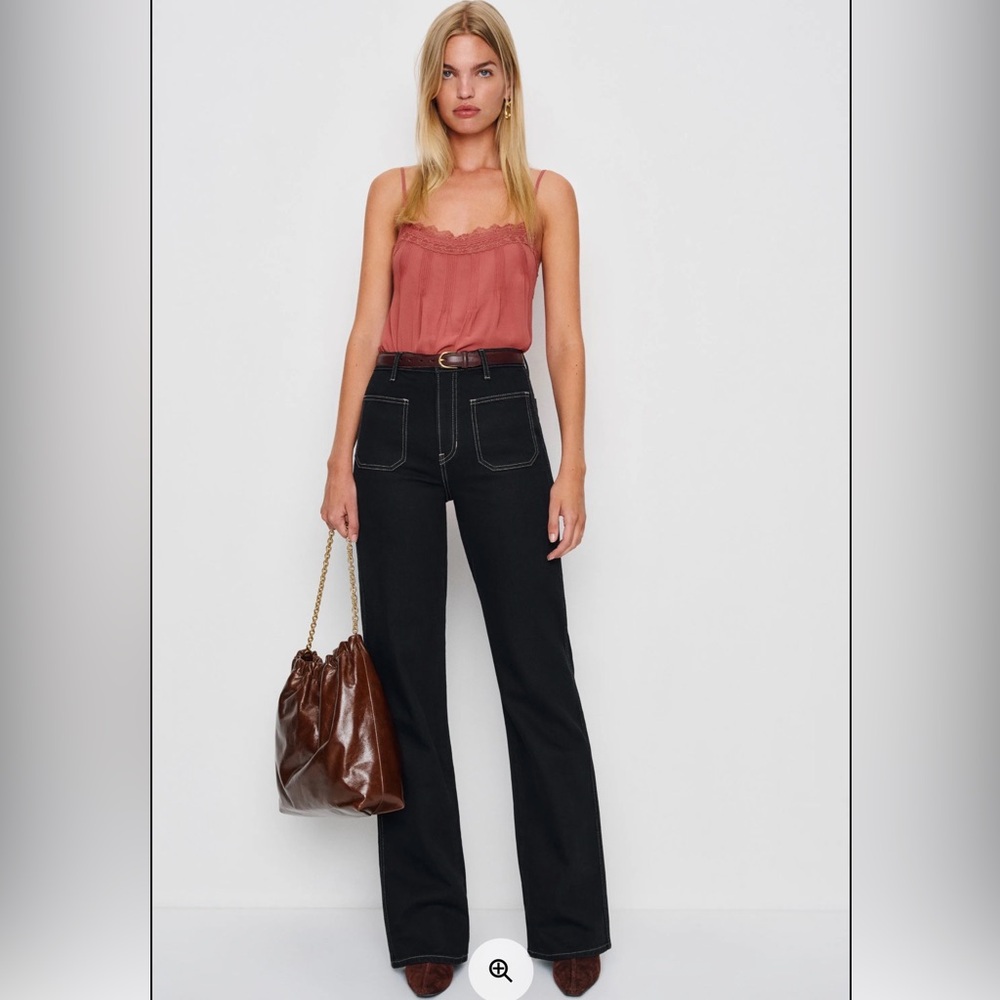 Alyssa Stretch High Rise Wide Leg Long Jeans black size 31